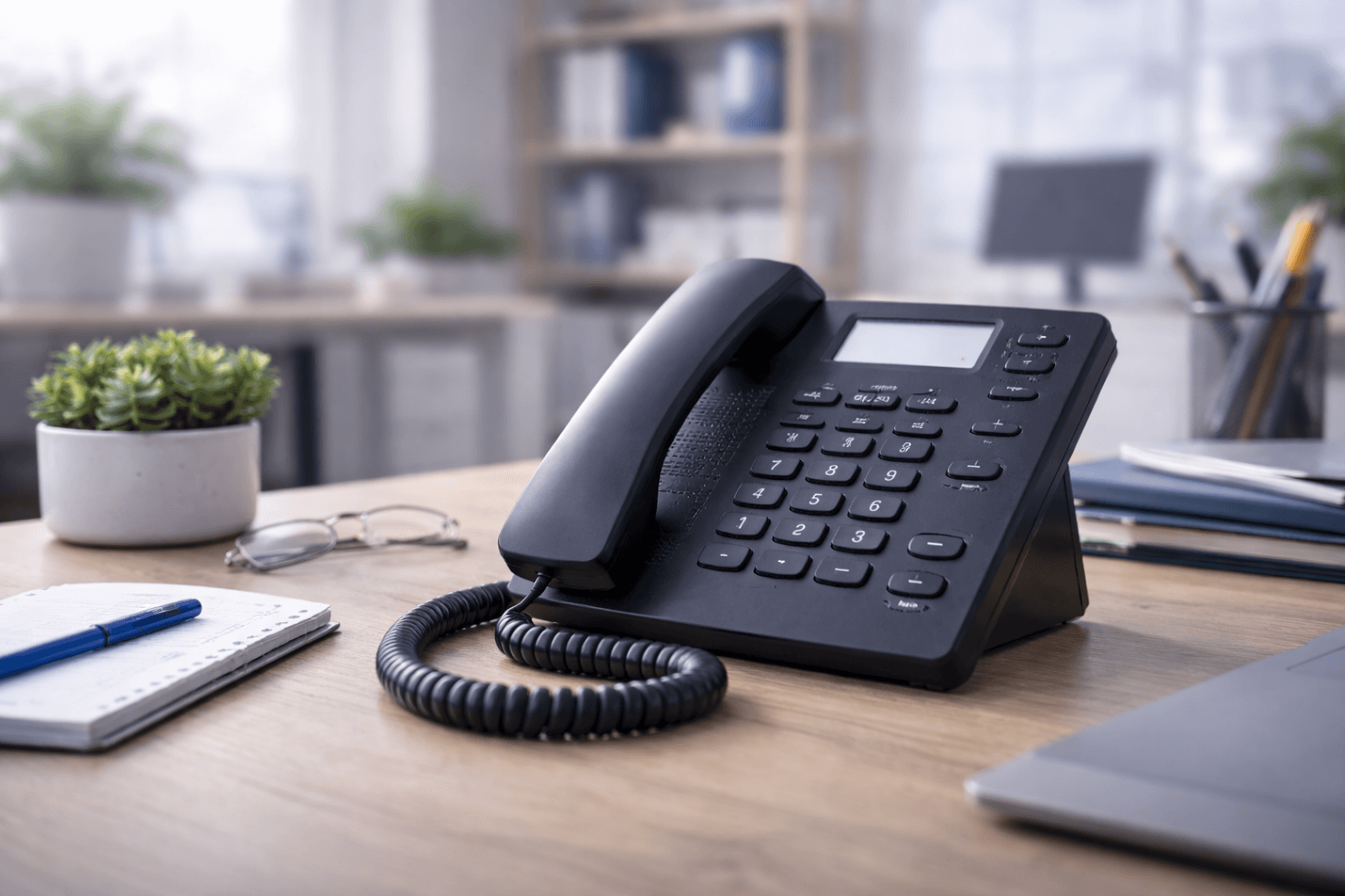 Desk phone ready for enquiries