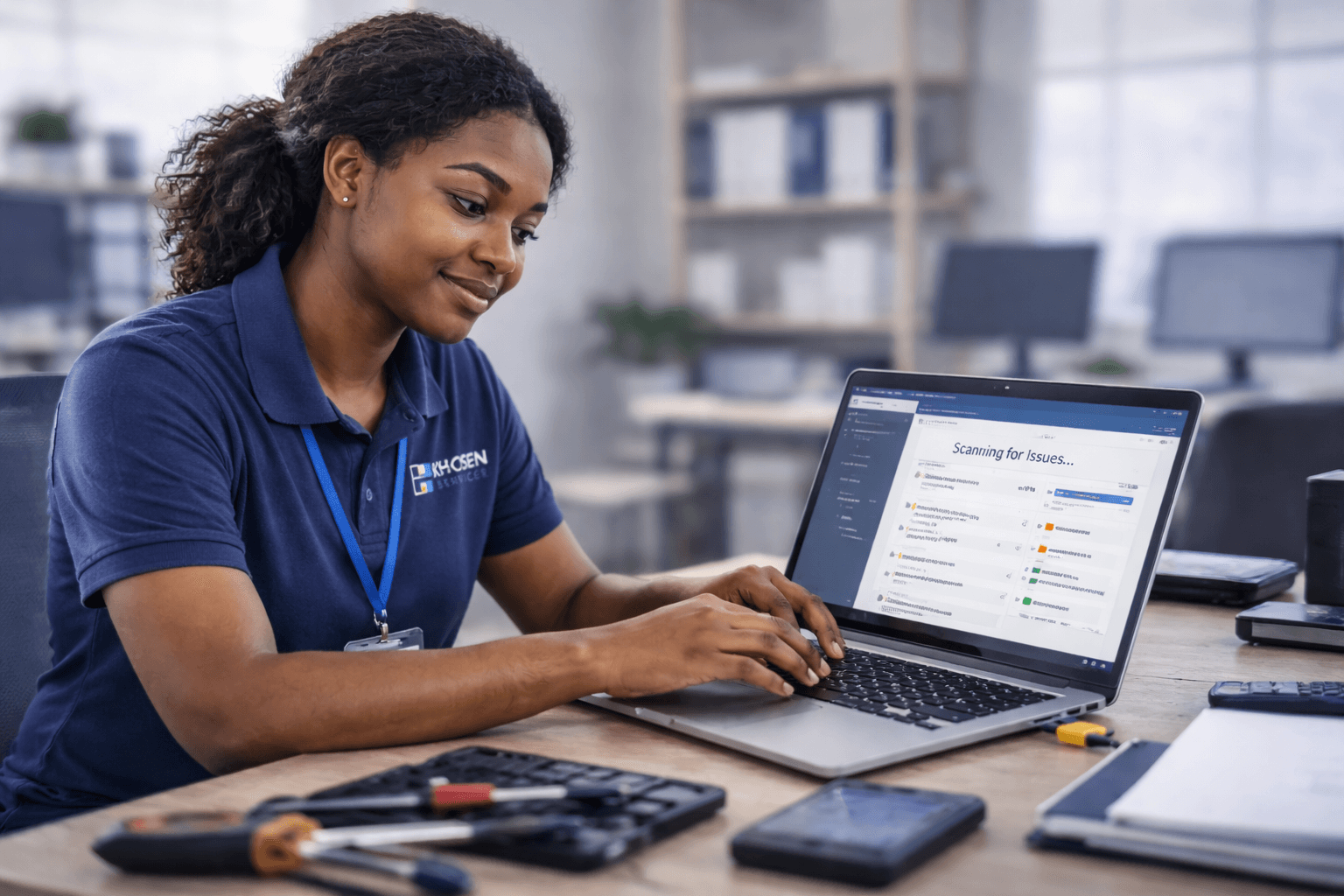 Technician fixing computer